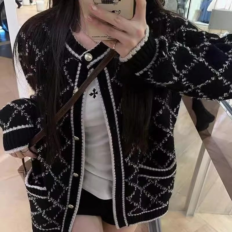 Rhombus Sweater Coat Women&
