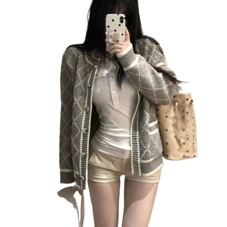 Rhombus Sweater Coat Women&