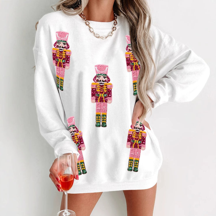 Autumn And Winter Sequin Embroidery Anime Round Neck Long Sleeve Loose Sweatshirt
