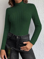 Half Turtleneck Sunken Stripe Brushed Soft Warm Sweater