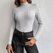 Half Turtleneck Sunken Stripe Brushed Soft Warm Sweater