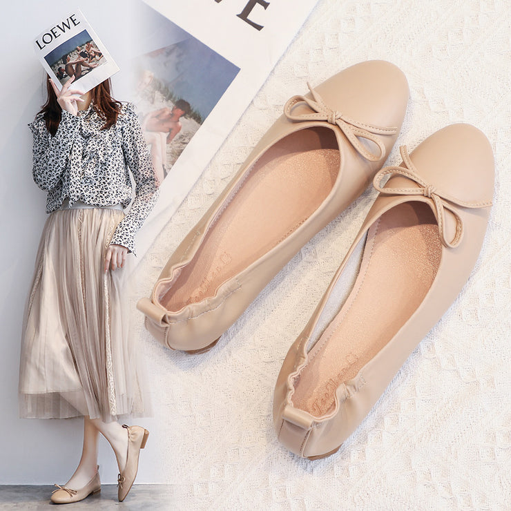 Leather Pea Single Shoes Women&