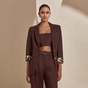 Fashionable Dark Brown Slim-fit Women's Business Suit Two-piece Suit