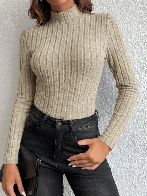 Half Turtleneck Sunken Stripe Brushed Soft Warm Sweater