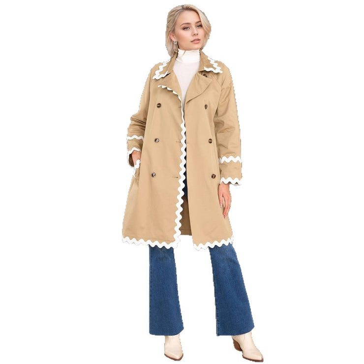 Elegant Chic White Wavy Neckline Double Breasted Coat