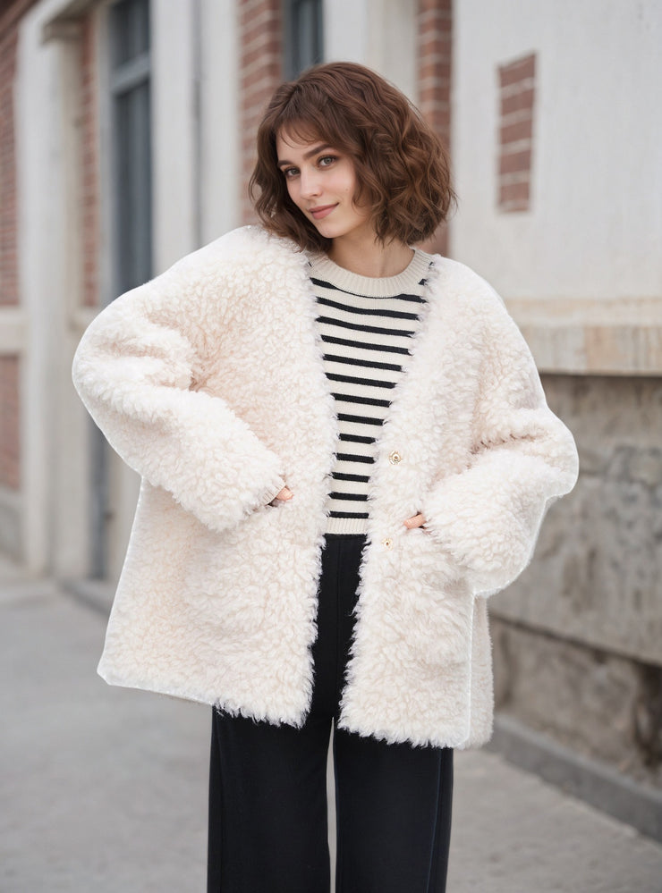 Fashionable Lamb Wool Velvet Padded Thickened Coat