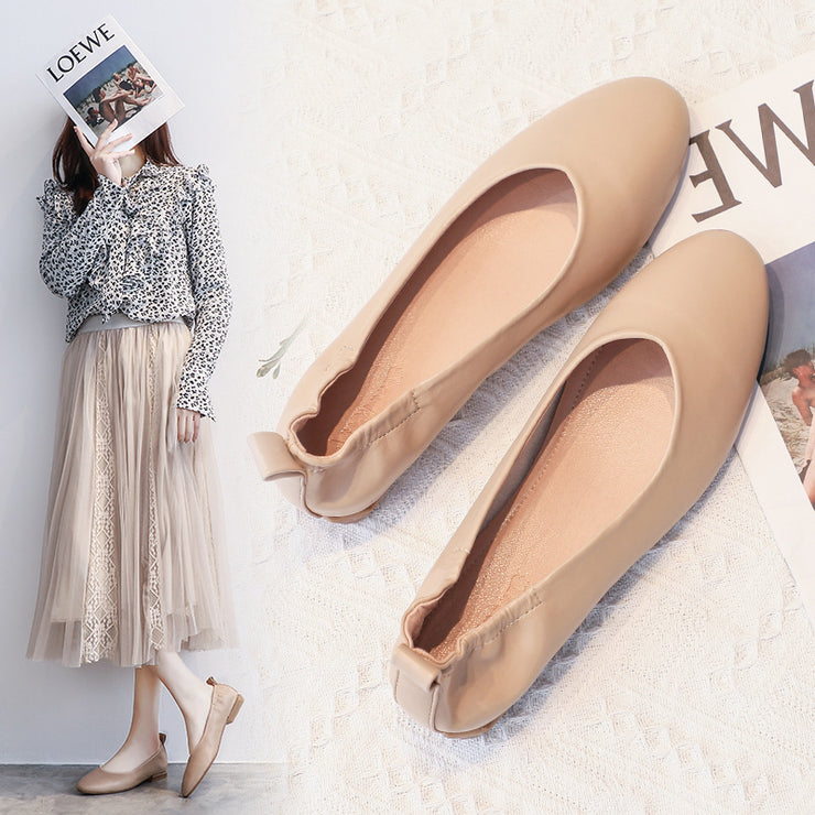 Leather Pea Single Shoes Women&